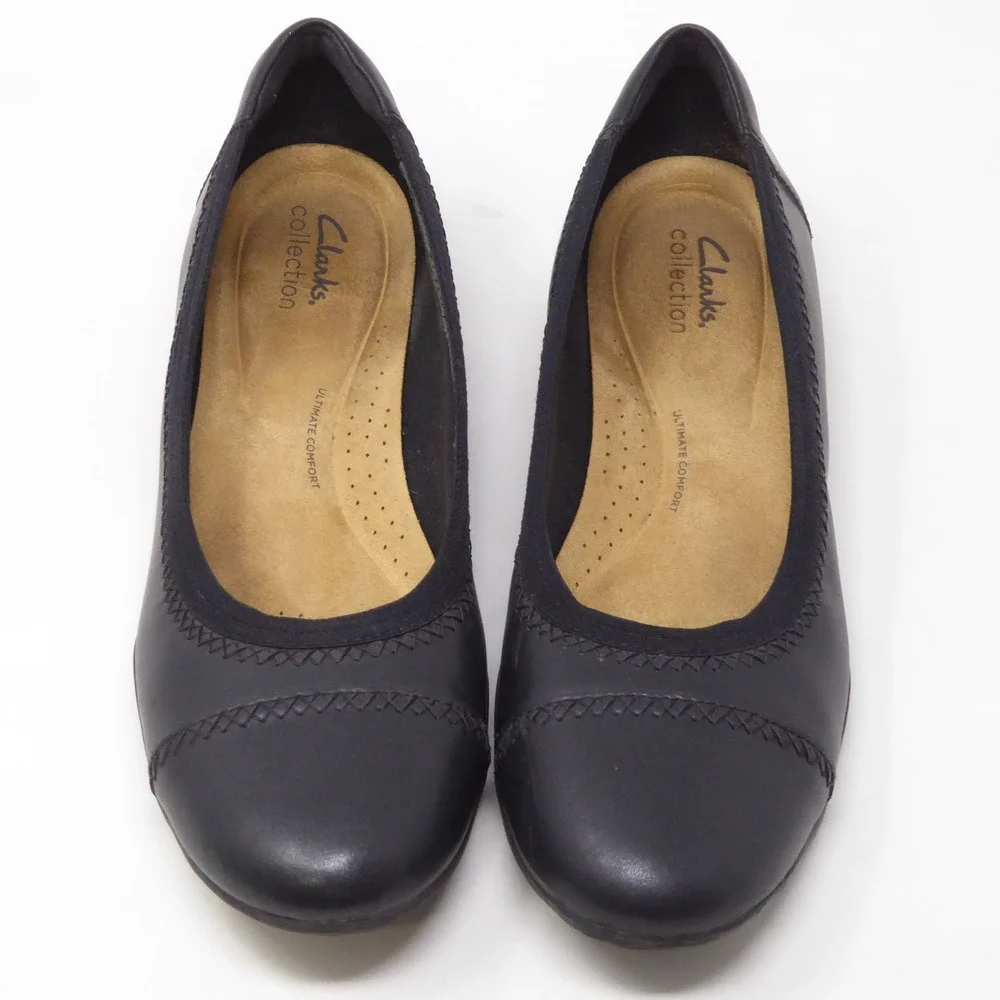 Clarks Womens Sara Bay Ballet Flats Black Leather Ultimate Comfort 10